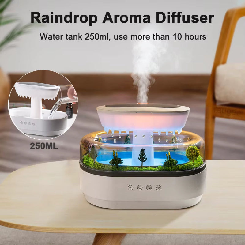 AuraMist Raindrop Humidifier – Aromatherapy Diffuser with Rainbow Light & Essential Oil Benefits for Home