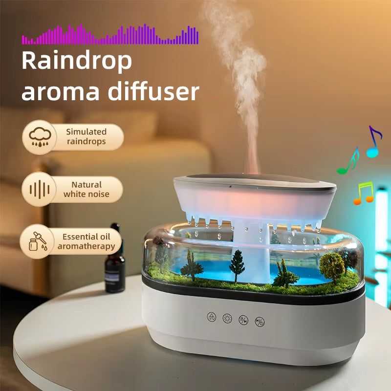 AuraMist Raindrop Humidifier – Aromatherapy Diffuser with Rainbow Light & Essential Oil Benefits for Home