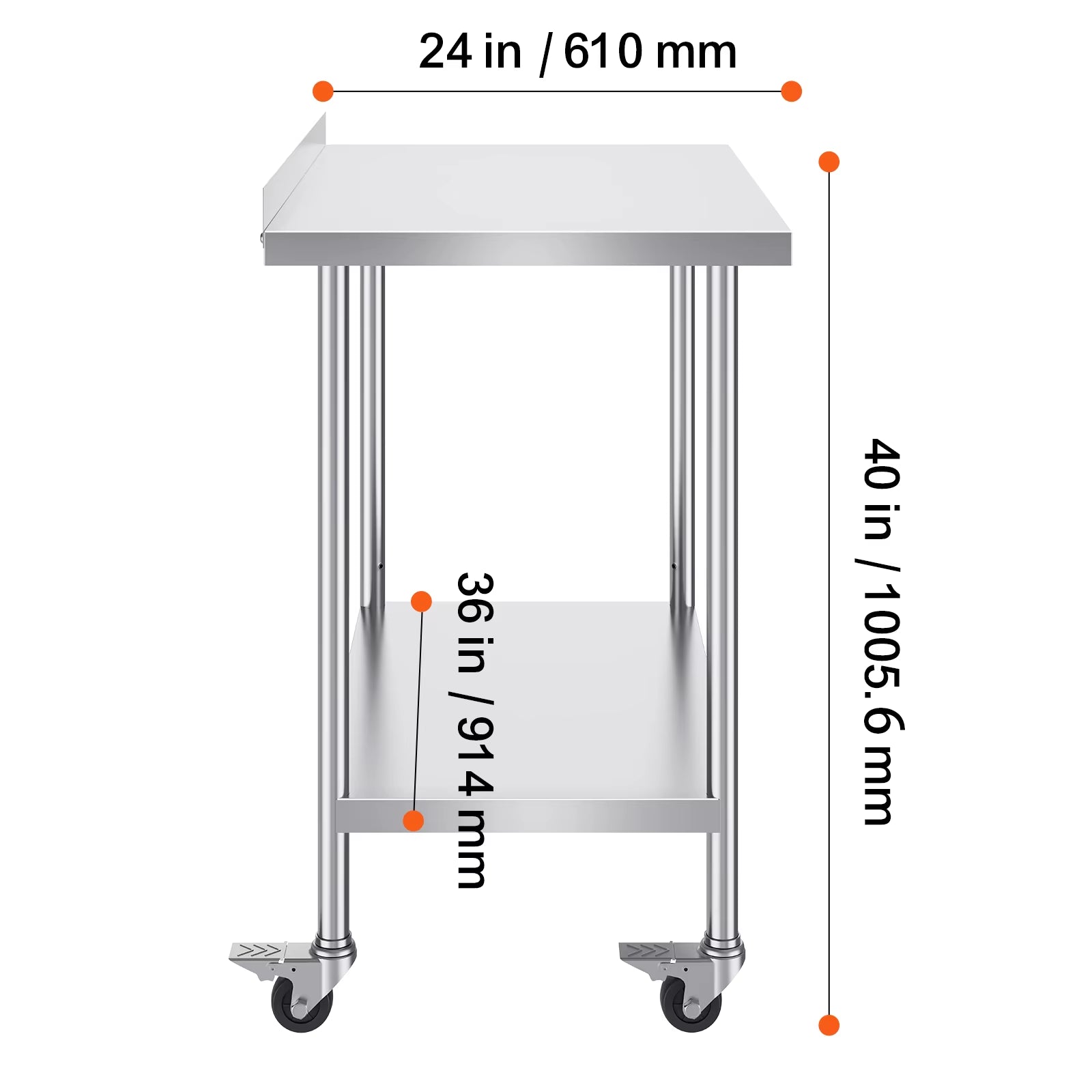 Stainless Steel Work Table Commercial Food Prep Worktable with Casters Heavy Duty Prep Worktable for Restaurant Home Hotel