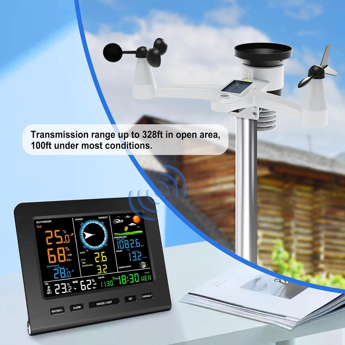 SmartWeather Pro™ – WiFi Wireless Indoor & Outdoor Weather Station with Rain, Wind & Temp Monitoring