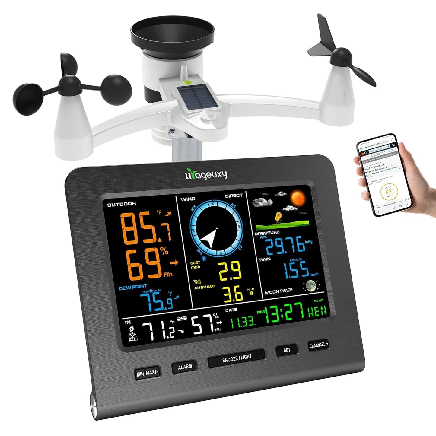 SmartWeather Pro™ – WiFi Wireless Indoor & Outdoor Weather Station with Rain, Wind & Temp Monitoring