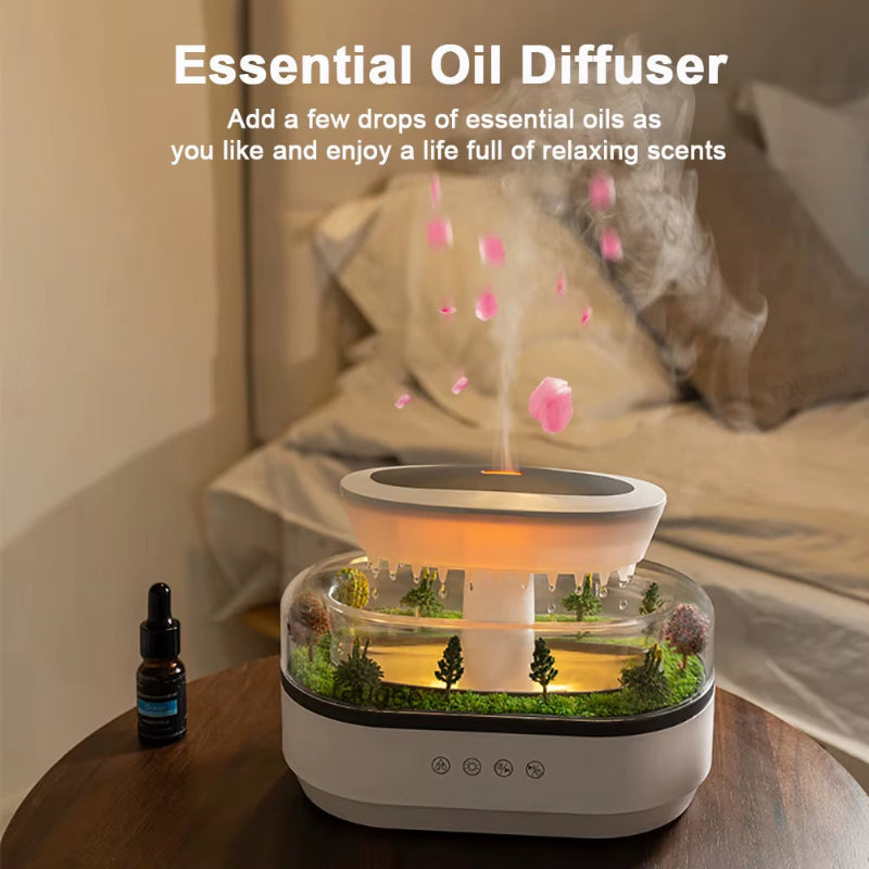 AuraMist Raindrop Humidifier – Aromatherapy Diffuser with Rainbow Light & Essential Oil Benefits for Home