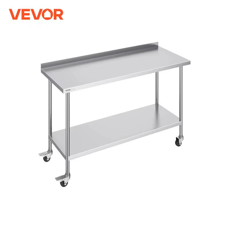 Stainless Steel Work Table Commercial Food Prep Worktable with Casters Heavy Duty Prep Worktable for Restaurant Home Hotel