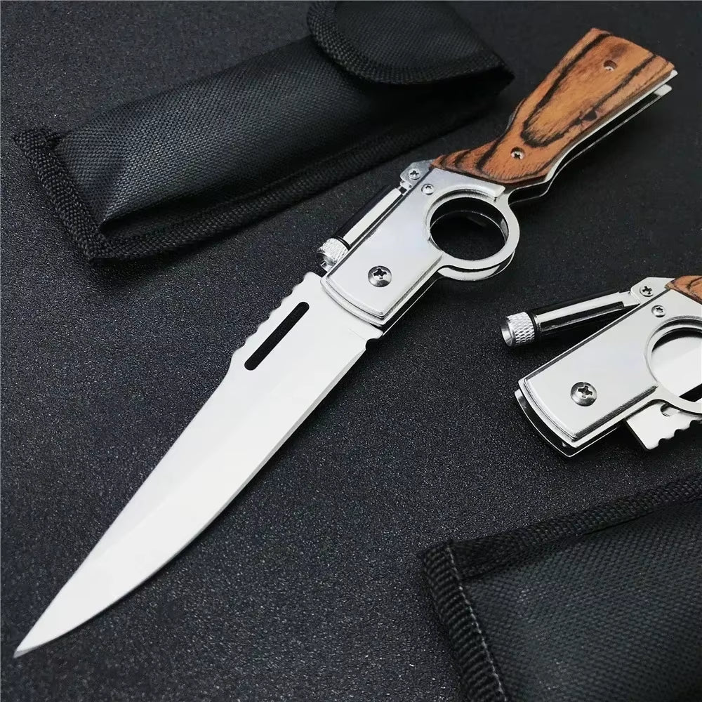 AK47 Tactical Folding Knife – Multi-Purpose Survival Blade with LED Light & Nylon Sheath